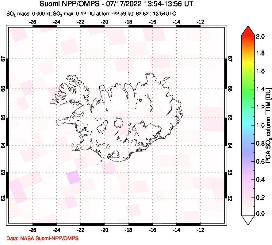 A sulfur dioxide image over Iceland on Jul 17, 2022.