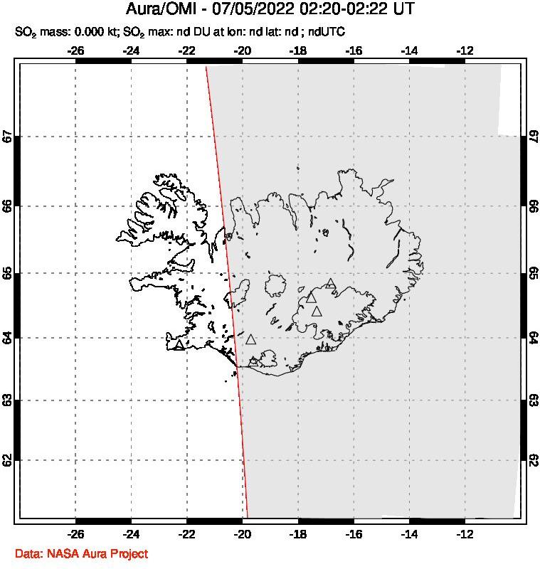 A sulfur dioxide image over Iceland on Jul 05, 2022.