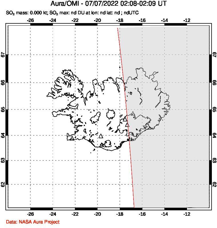A sulfur dioxide image over Iceland on Jul 07, 2022.
