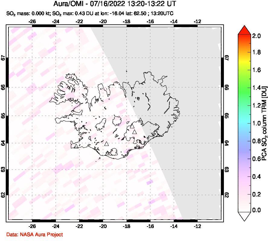 A sulfur dioxide image over Iceland on Jul 16, 2022.