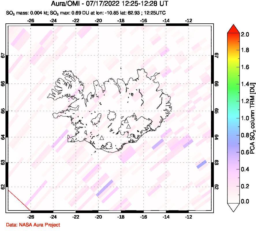 A sulfur dioxide image over Iceland on Jul 17, 2022.