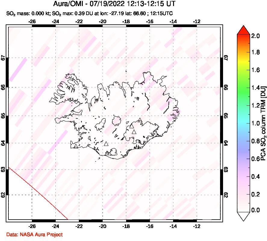 A sulfur dioxide image over Iceland on Jul 19, 2022.