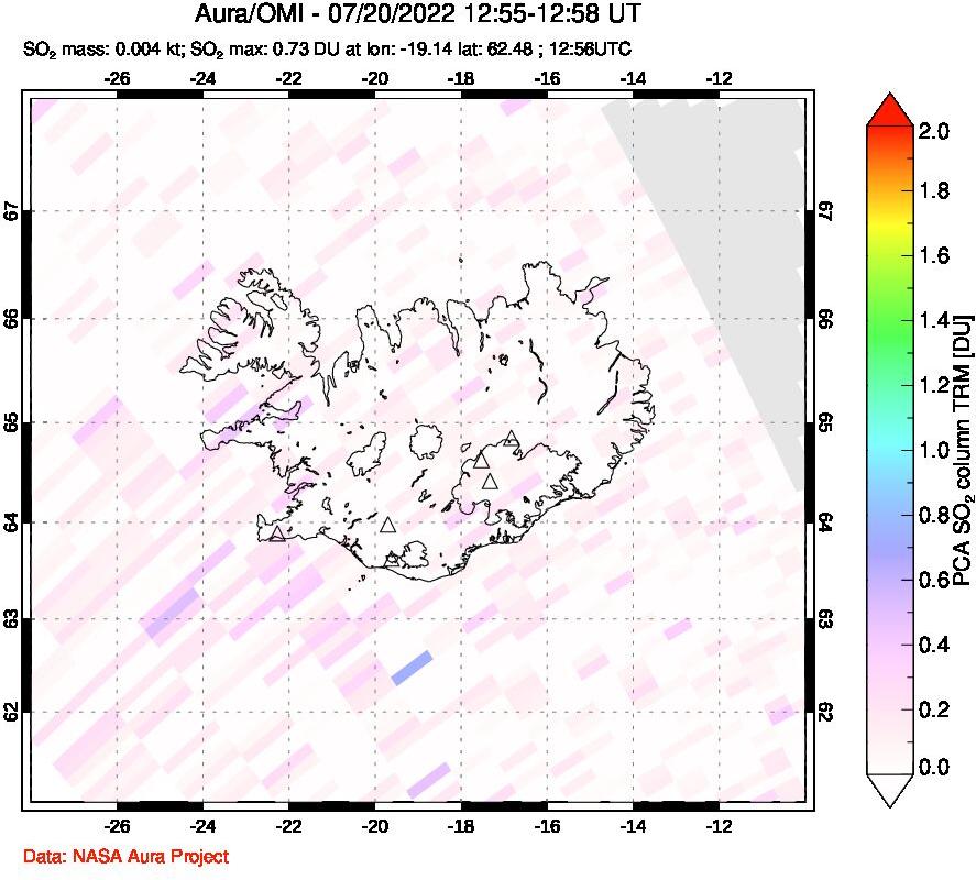 A sulfur dioxide image over Iceland on Jul 20, 2022.