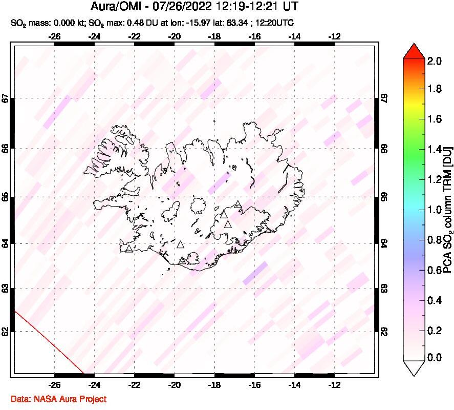 A sulfur dioxide image over Iceland on Jul 26, 2022.