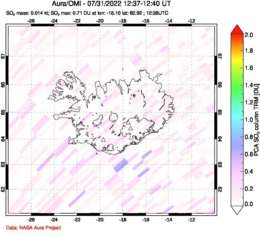 A sulfur dioxide image over Iceland on Jul 31, 2022.