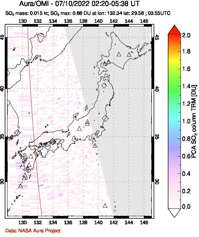 A sulfur dioxide image over Japan on Jul 10, 2022.