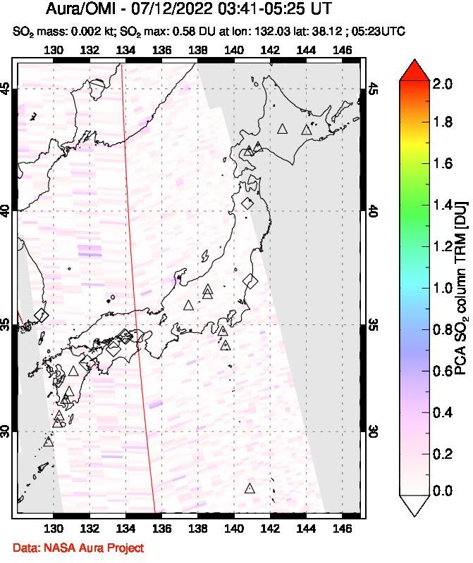 A sulfur dioxide image over Japan on Jul 12, 2022.