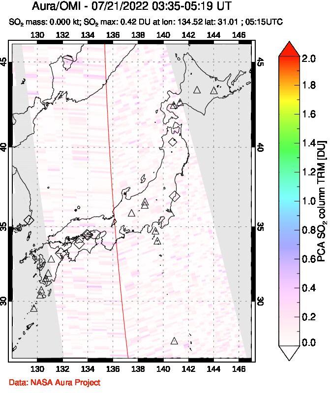 A sulfur dioxide image over Japan on Jul 21, 2022.