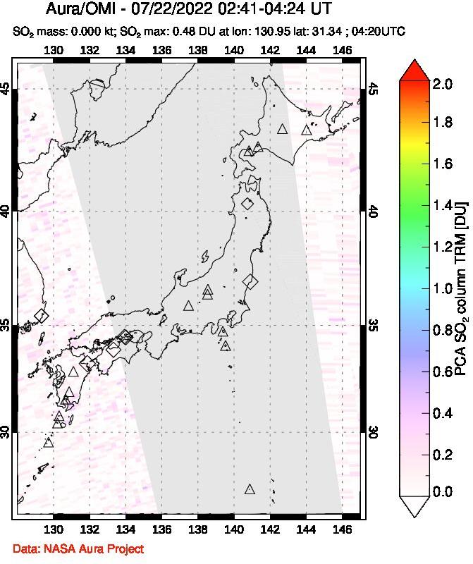 A sulfur dioxide image over Japan on Jul 22, 2022.