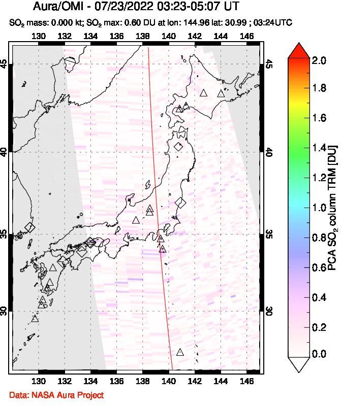 A sulfur dioxide image over Japan on Jul 23, 2022.