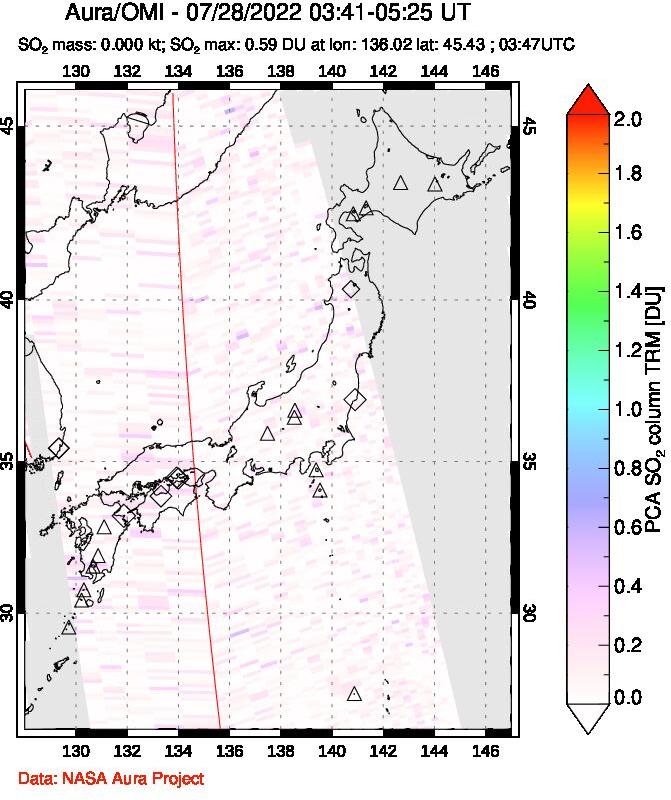 A sulfur dioxide image over Japan on Jul 28, 2022.