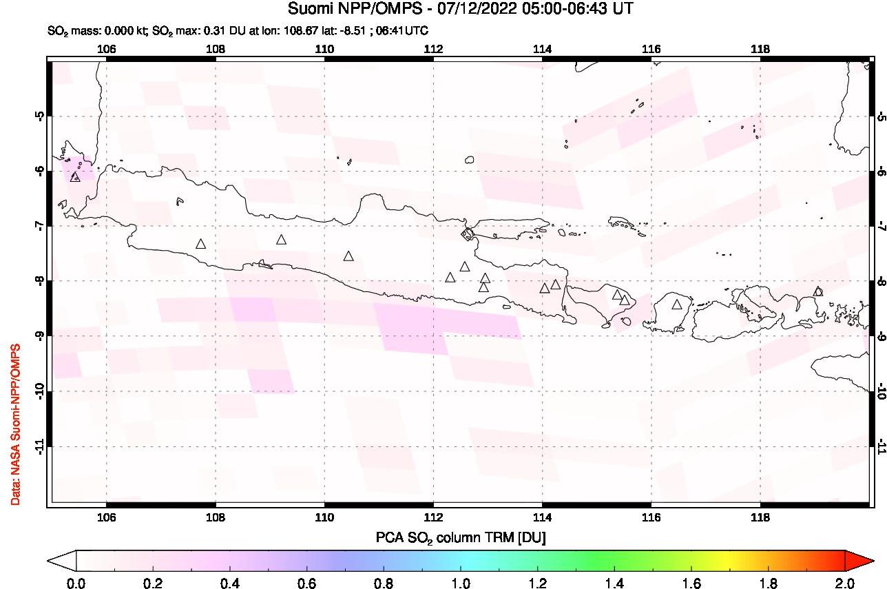 A sulfur dioxide image over Java, Indonesia on Jul 12, 2022.