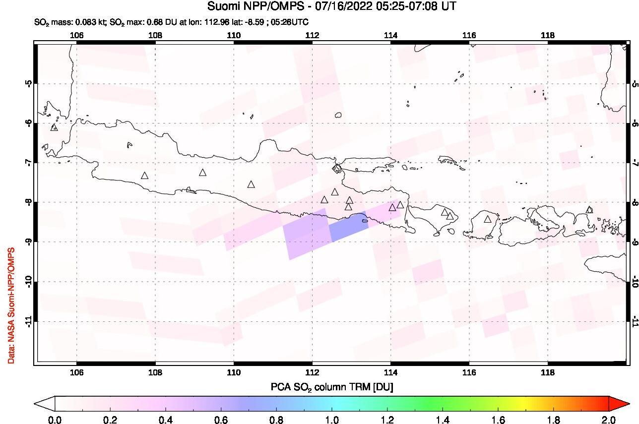 A sulfur dioxide image over Java, Indonesia on Jul 16, 2022.