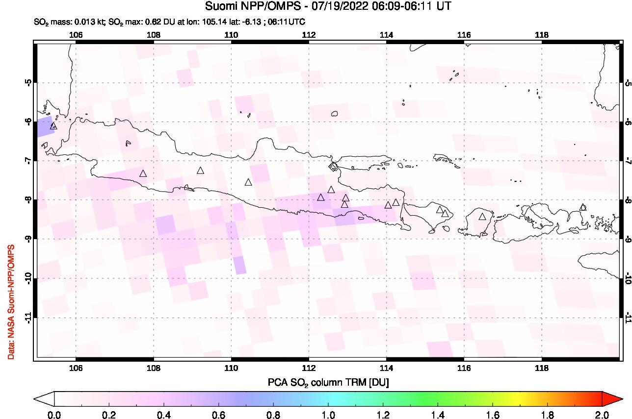 A sulfur dioxide image over Java, Indonesia on Jul 19, 2022.