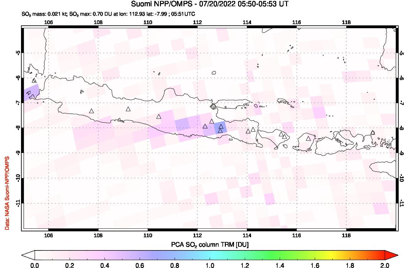 A sulfur dioxide image over Java, Indonesia on Jul 20, 2022.