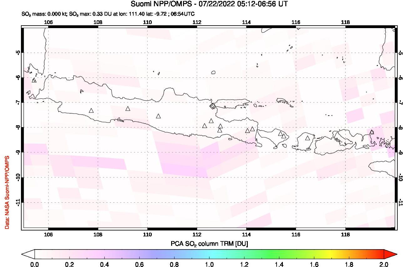 A sulfur dioxide image over Java, Indonesia on Jul 22, 2022.