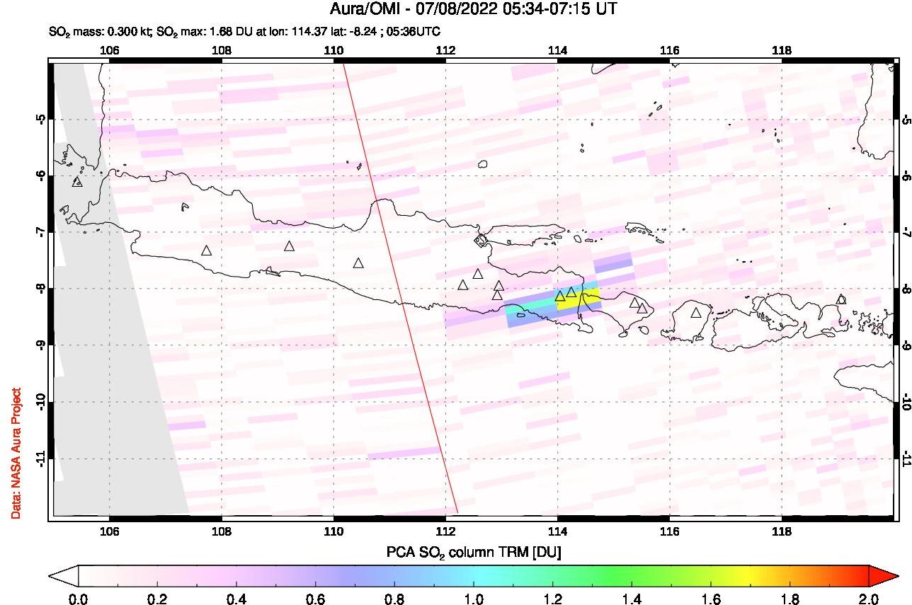 A sulfur dioxide image over Java, Indonesia on Jul 08, 2022.