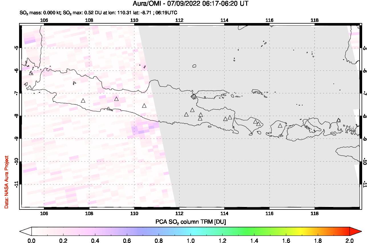 A sulfur dioxide image over Java, Indonesia on Jul 09, 2022.