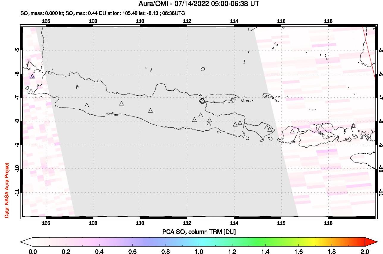 A sulfur dioxide image over Java, Indonesia on Jul 14, 2022.
