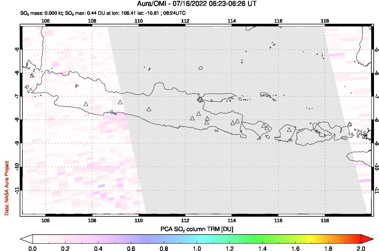 A sulfur dioxide image over Java, Indonesia on Jul 16, 2022.