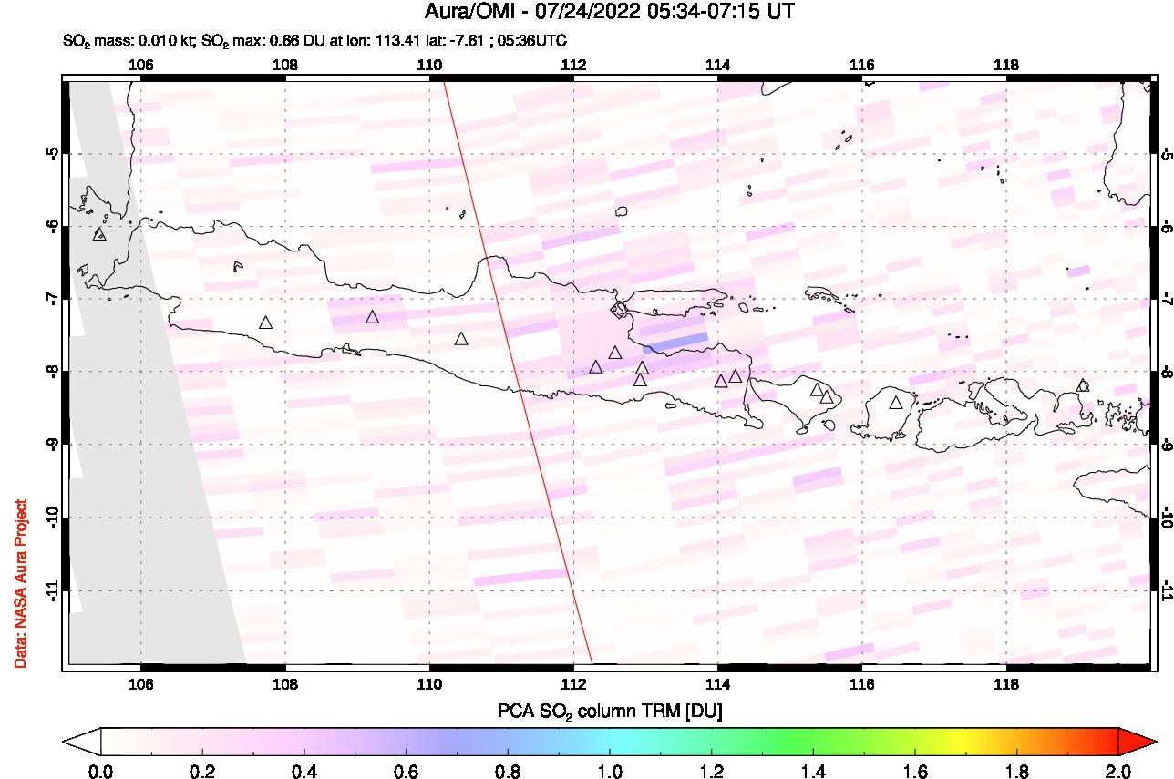 A sulfur dioxide image over Java, Indonesia on Jul 24, 2022.