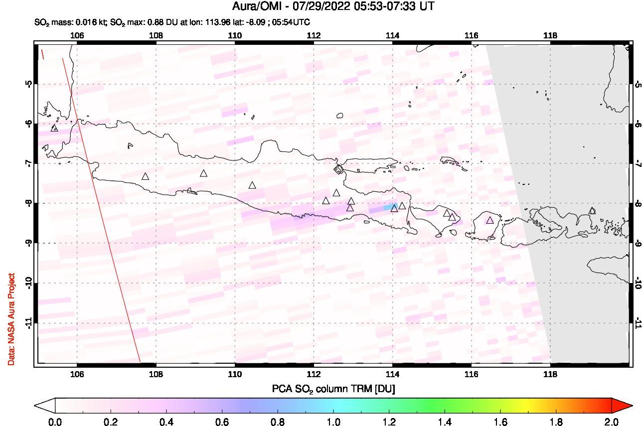 A sulfur dioxide image over Java, Indonesia on Jul 29, 2022.