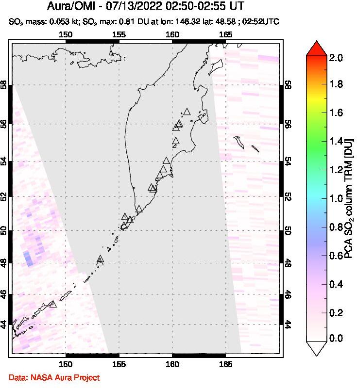 A sulfur dioxide image over Kamchatka, Russian Federation on Jul 13, 2022.