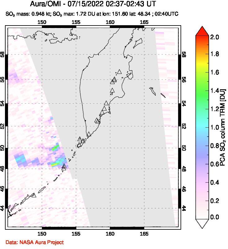 A sulfur dioxide image over Kamchatka, Russian Federation on Jul 15, 2022.