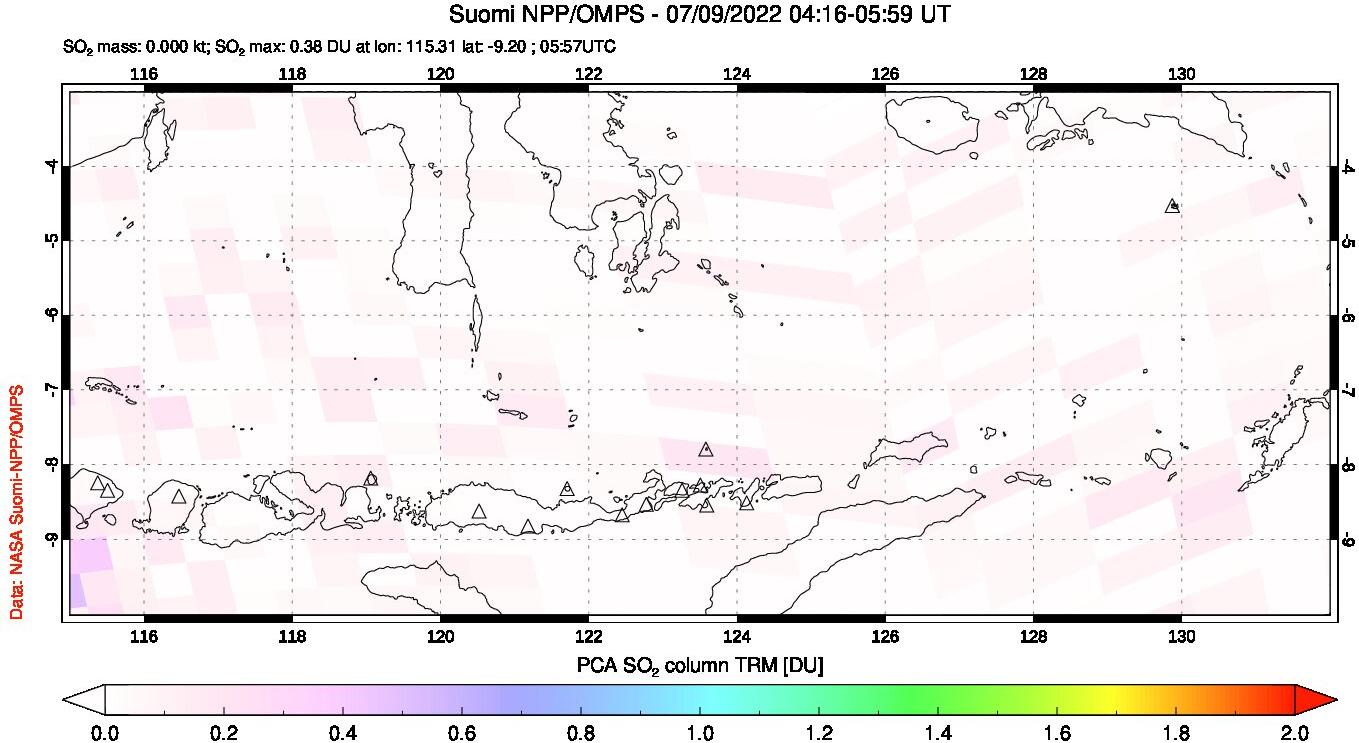 A sulfur dioxide image over Lesser Sunda Islands, Indonesia on Jul 09, 2022.
