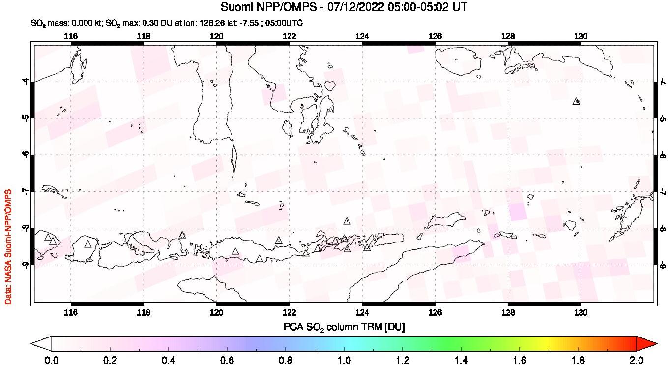 A sulfur dioxide image over Lesser Sunda Islands, Indonesia on Jul 12, 2022.