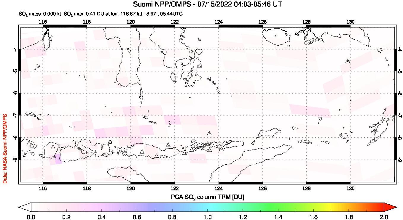 A sulfur dioxide image over Lesser Sunda Islands, Indonesia on Jul 15, 2022.