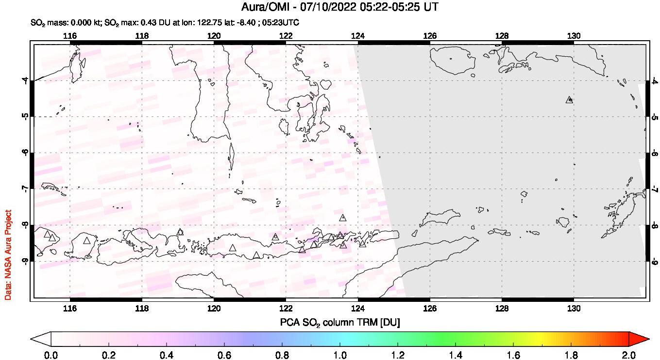 A sulfur dioxide image over Lesser Sunda Islands, Indonesia on Jul 10, 2022.