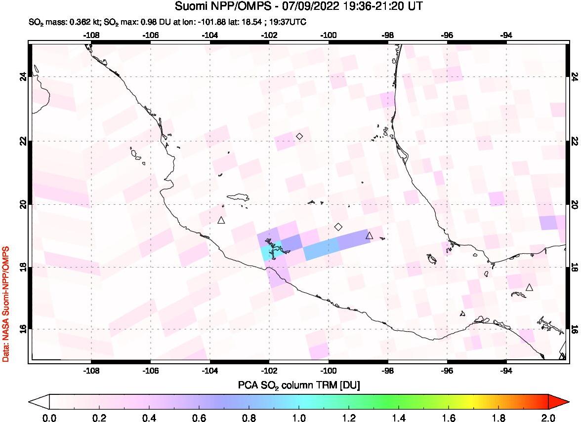 A sulfur dioxide image over Mexico on Jul 09, 2022.