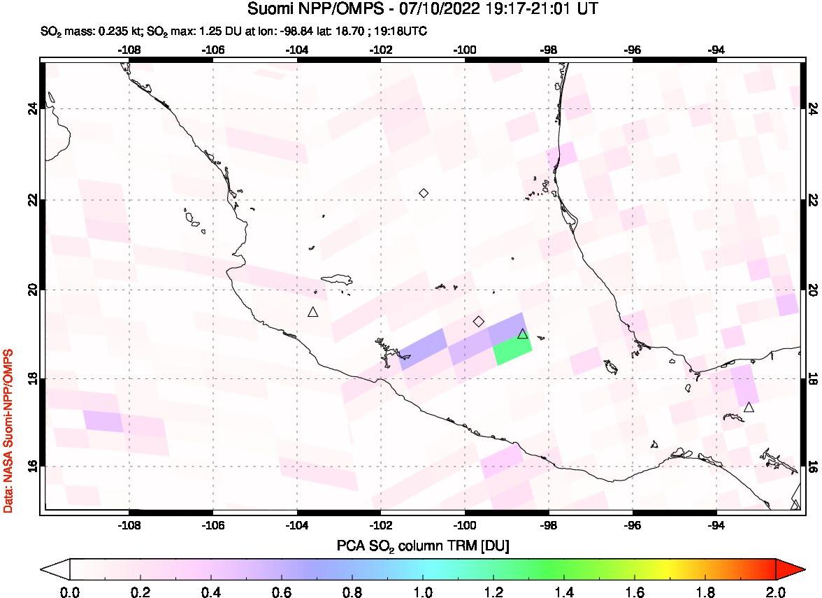 A sulfur dioxide image over Mexico on Jul 10, 2022.