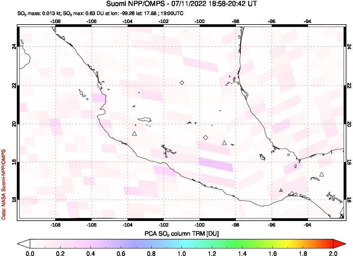 A sulfur dioxide image over Mexico on Jul 11, 2022.