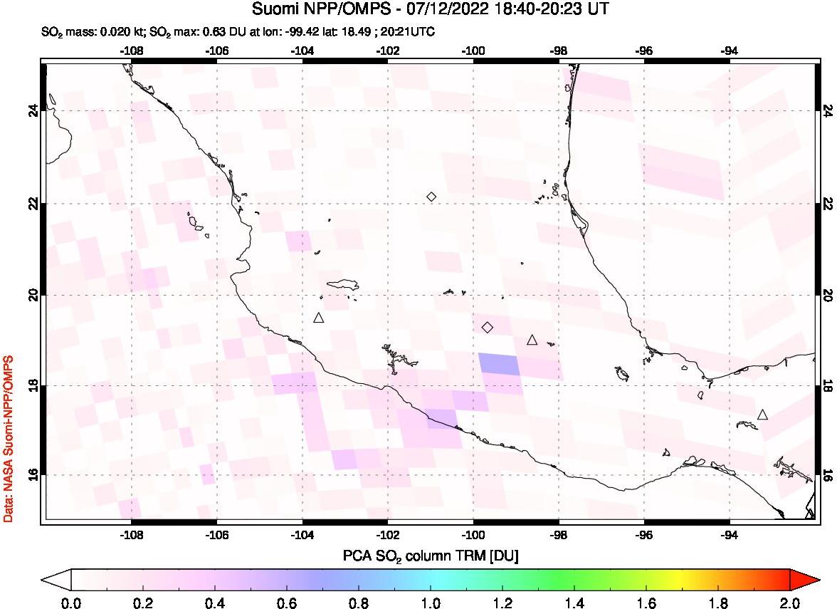 A sulfur dioxide image over Mexico on Jul 12, 2022.