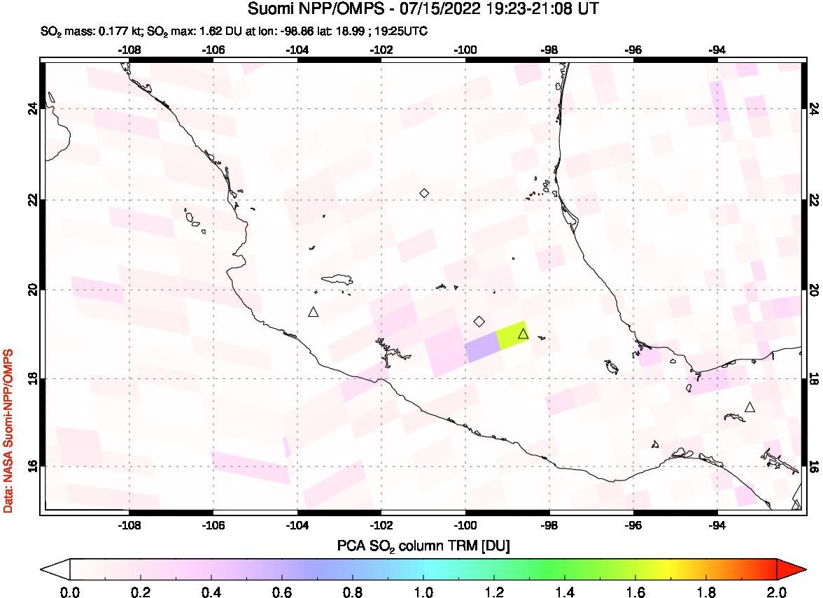 A sulfur dioxide image over Mexico on Jul 15, 2022.