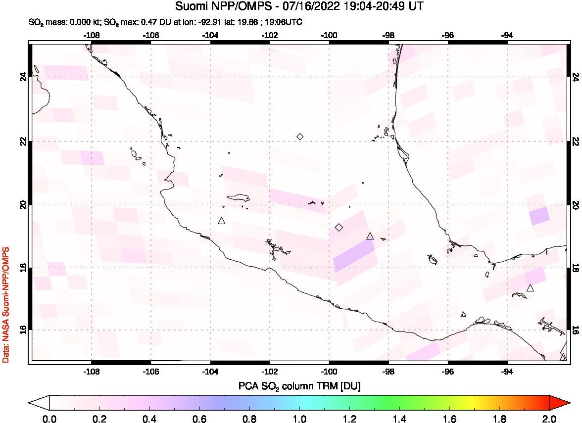 A sulfur dioxide image over Mexico on Jul 16, 2022.
