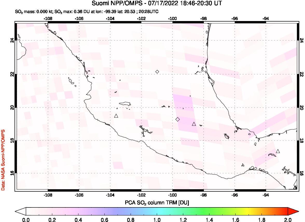 A sulfur dioxide image over Mexico on Jul 17, 2022.