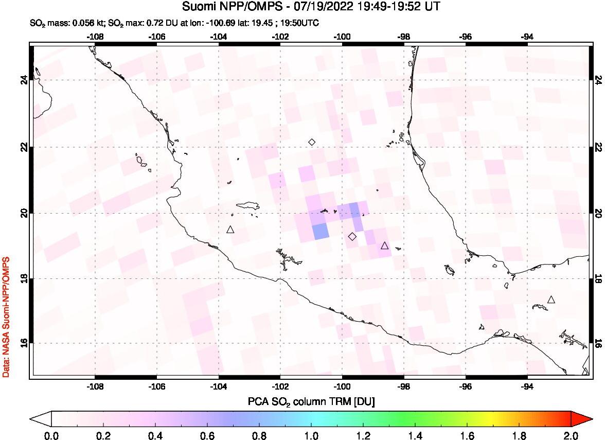 A sulfur dioxide image over Mexico on Jul 19, 2022.
