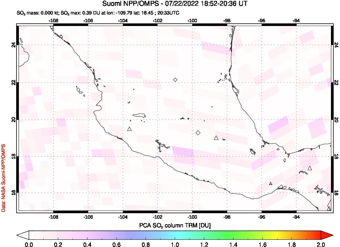A sulfur dioxide image over Mexico on Jul 22, 2022.