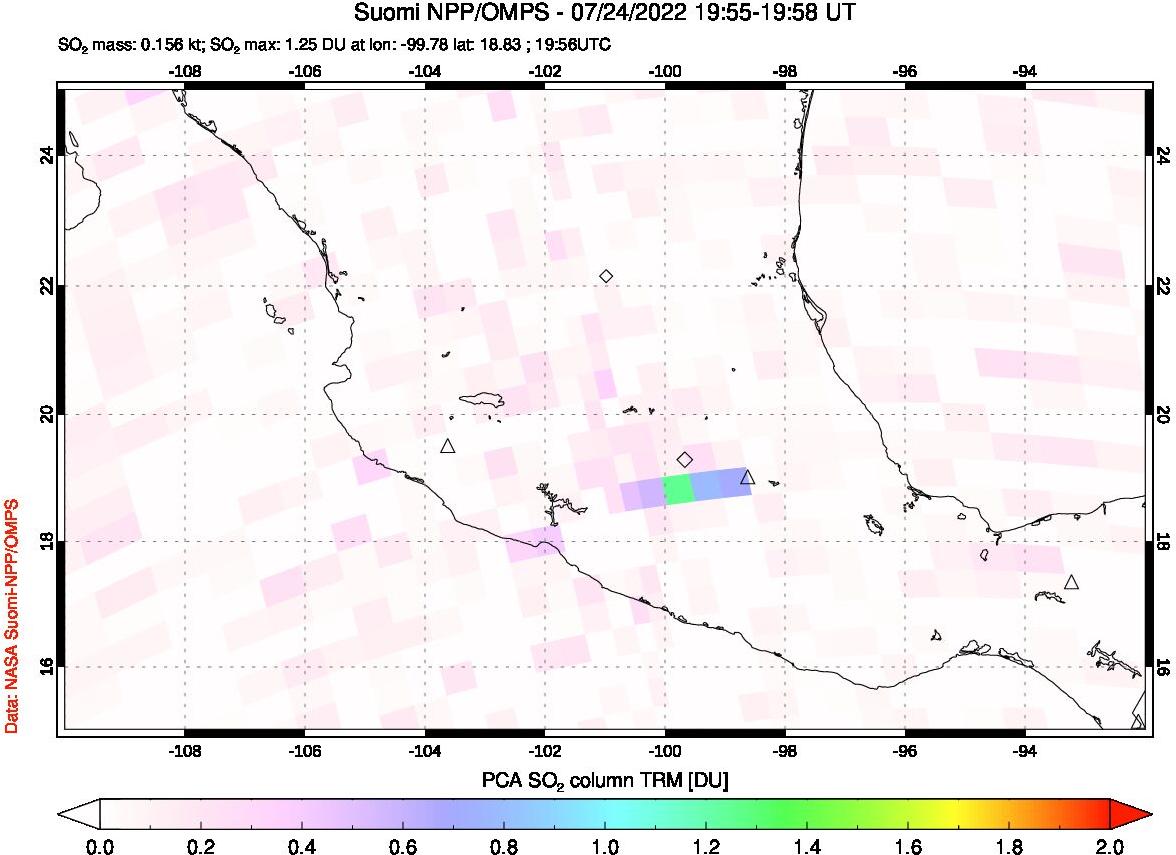 A sulfur dioxide image over Mexico on Jul 24, 2022.