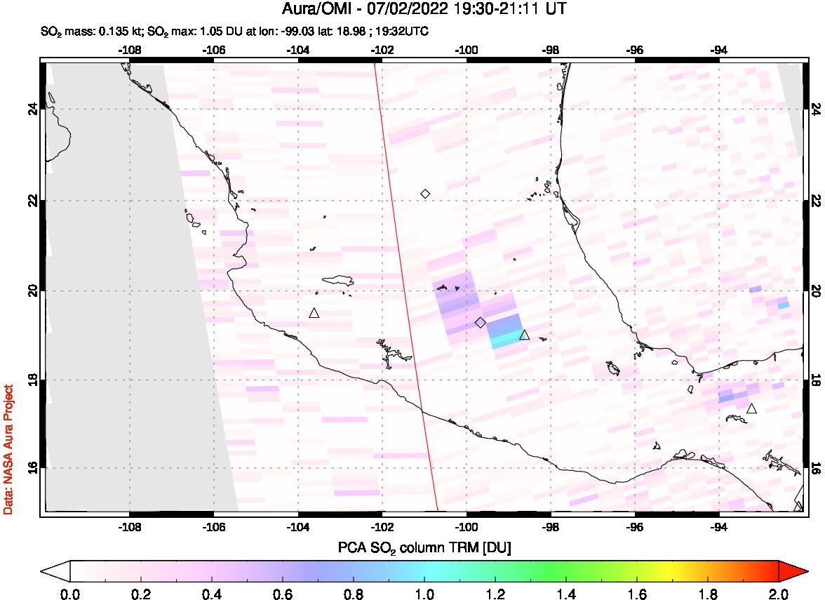 A sulfur dioxide image over Mexico on Jul 02, 2022.