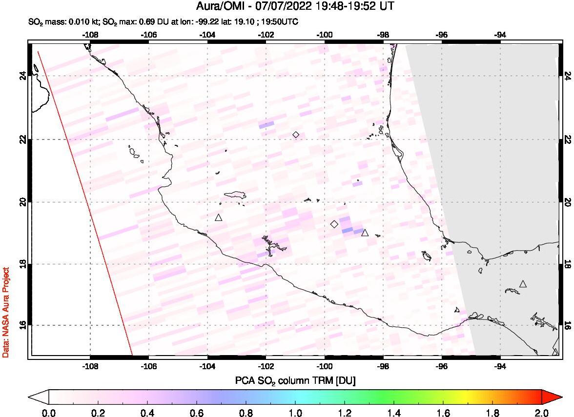 A sulfur dioxide image over Mexico on Jul 07, 2022.