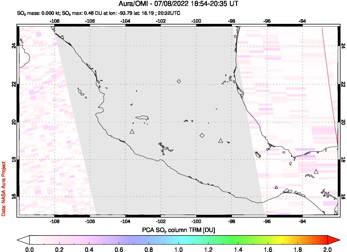 A sulfur dioxide image over Mexico on Jul 08, 2022.