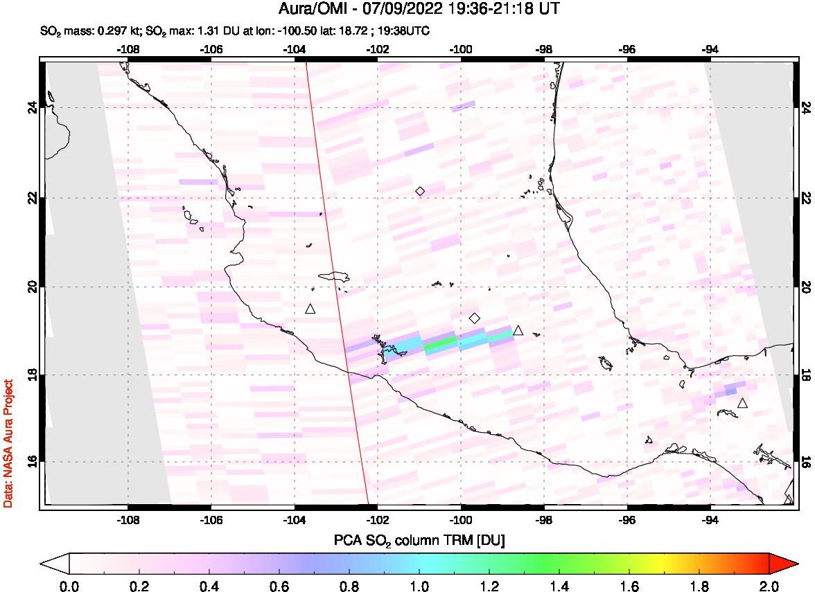 A sulfur dioxide image over Mexico on Jul 09, 2022.