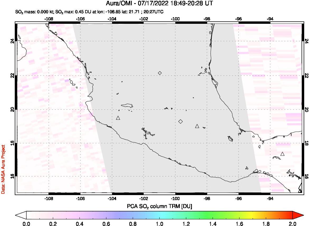 A sulfur dioxide image over Mexico on Jul 17, 2022.