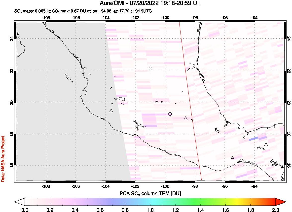 A sulfur dioxide image over Mexico on Jul 20, 2022.