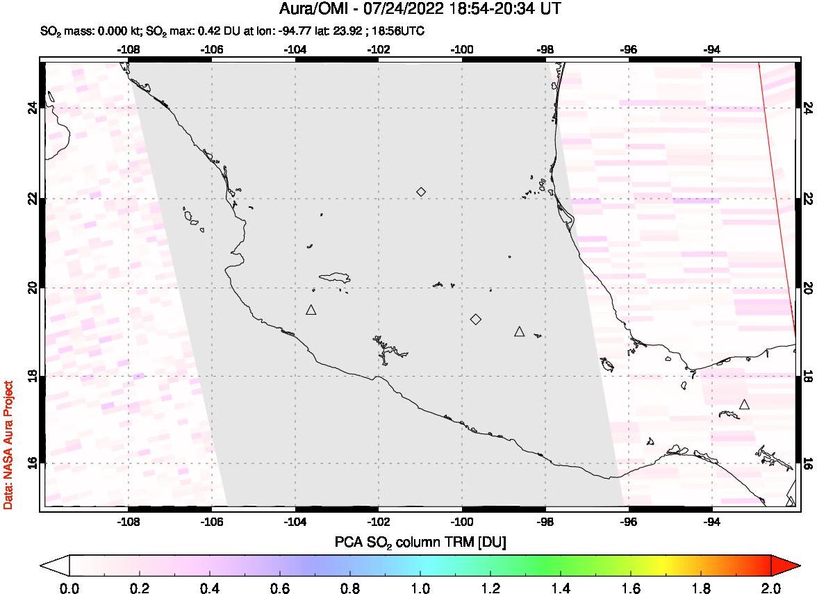 A sulfur dioxide image over Mexico on Jul 24, 2022.