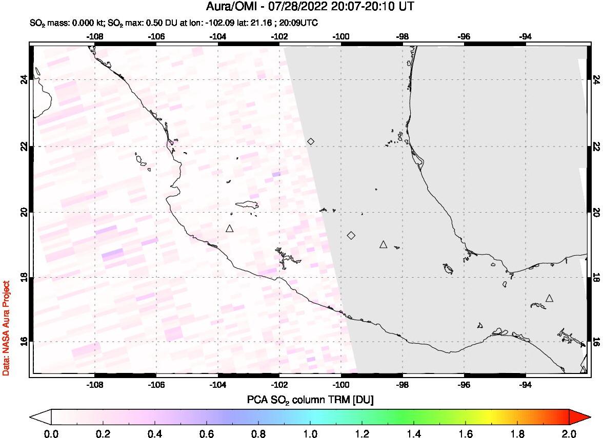 A sulfur dioxide image over Mexico on Jul 28, 2022.